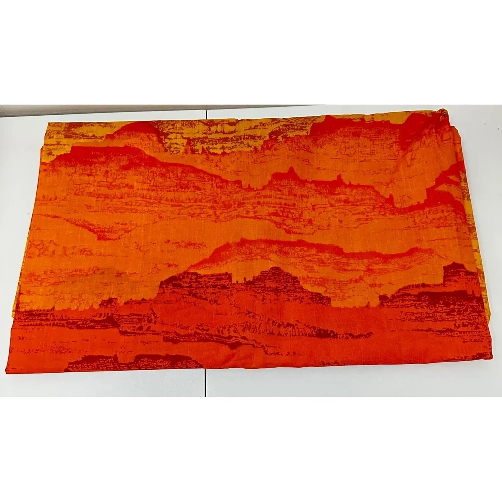 Vintage Queen Flat Sheet Desert Landscape Orange Yellow Canyon Muslin USA Made